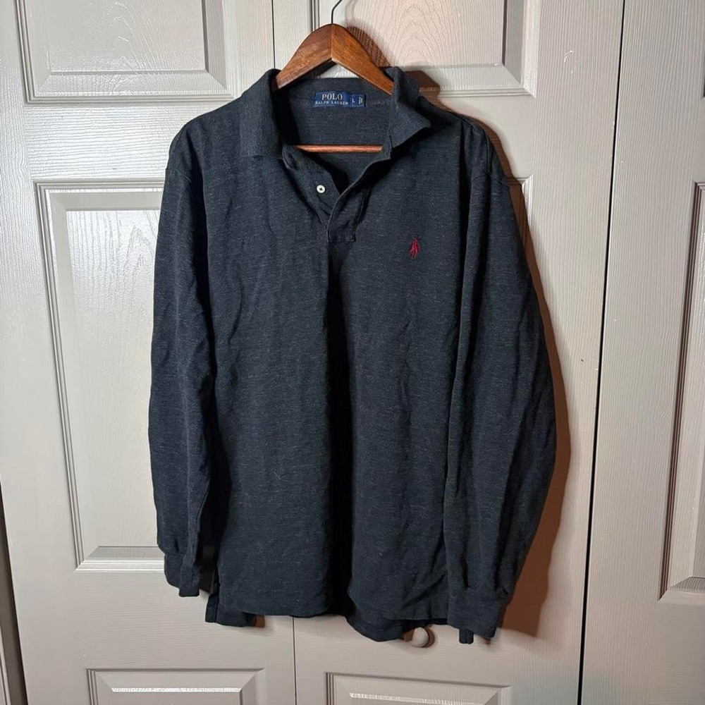 Polo Ralph Lauren black long sleeve polo shirt  Size L preppy classic summer